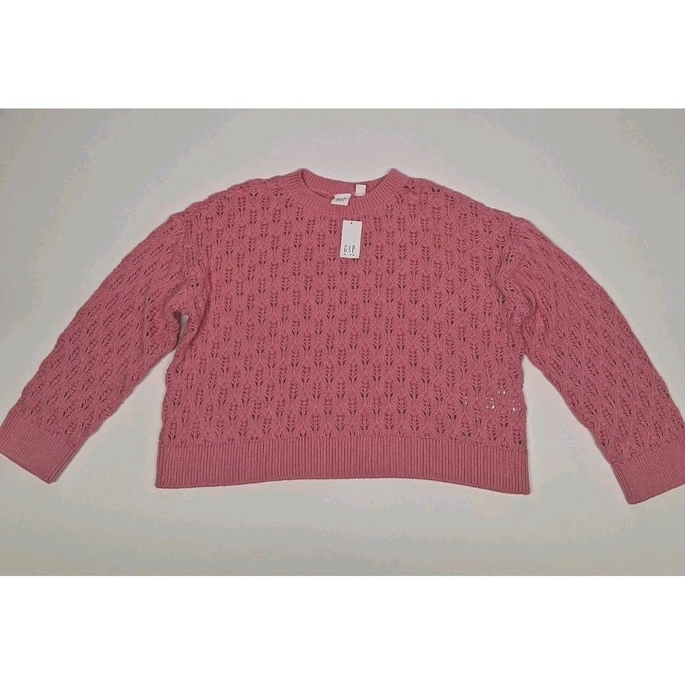 Gap Kids Girl's French Pink Crew Neck Crochet Pullover Sweater Medium NWT